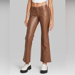 NWT! Women's Low-Rise Faux Leather Flare Pants Wild Fable Size 16 Brown